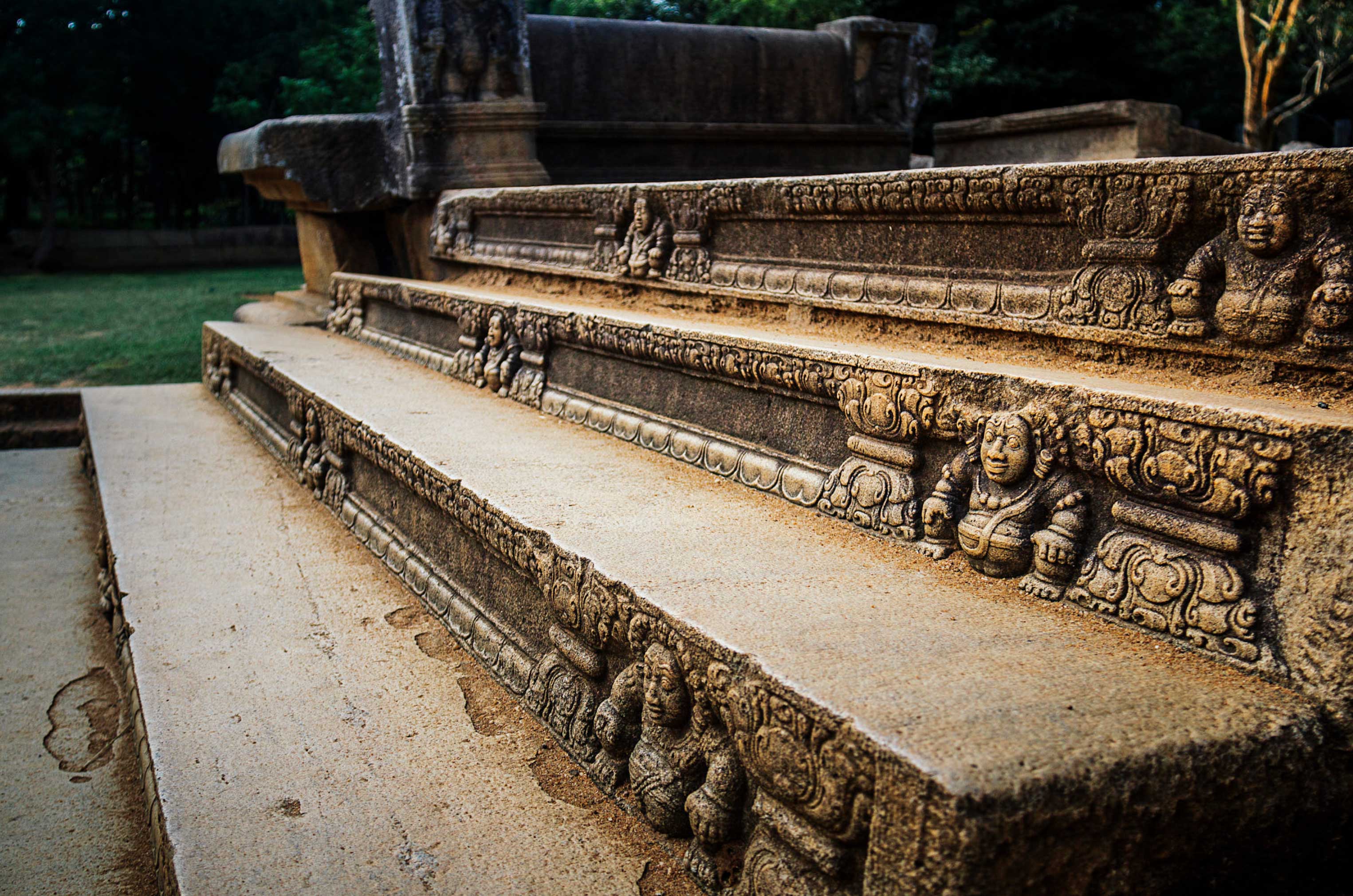 King Mahasen's Doorstep - The intricately carved steps of King Mahasen's 3rd century BC palace, Anuradhapura, Sri Lanka.